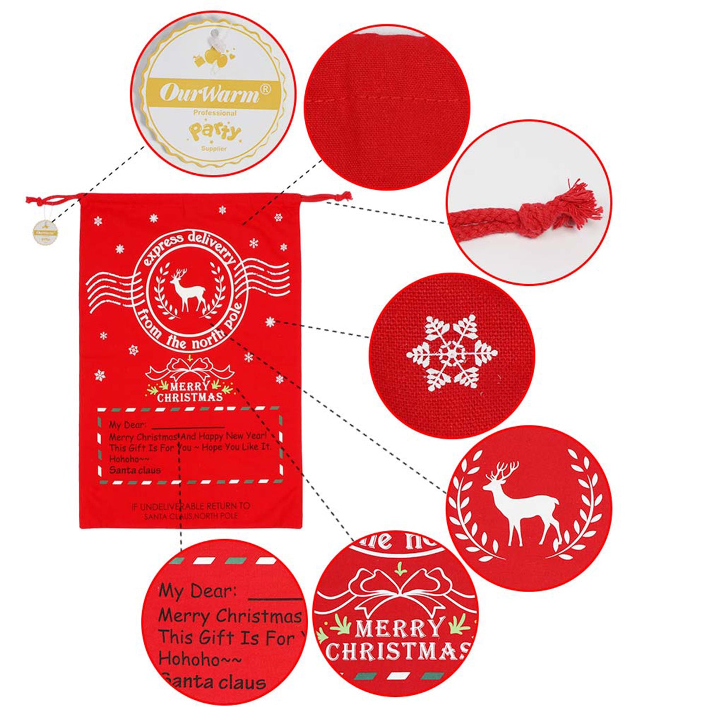 Bolsas de regalo de Navidad con cordón, bolsas de regalo de Navidad reutilizables