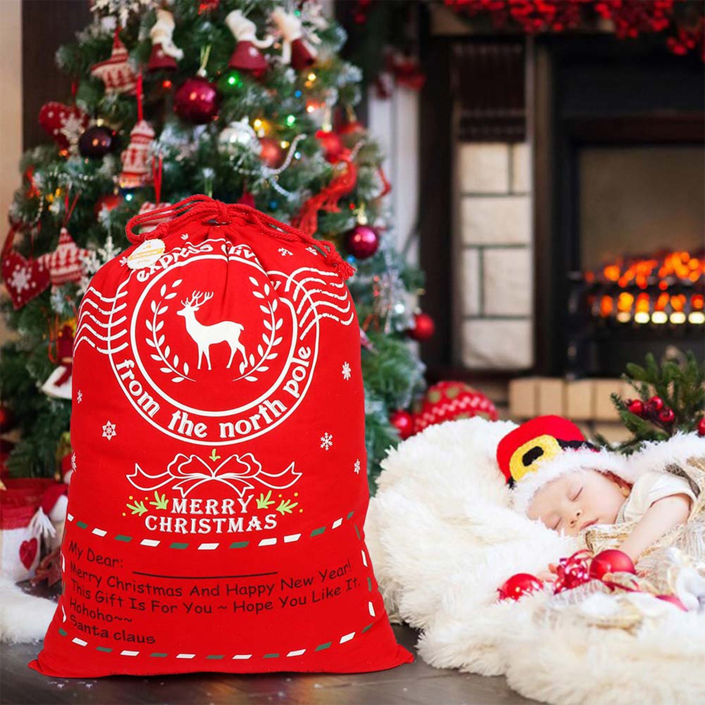 Bolsas de regalo de Navidad con cordón, bolsas de regalo de Navidad reutilizables