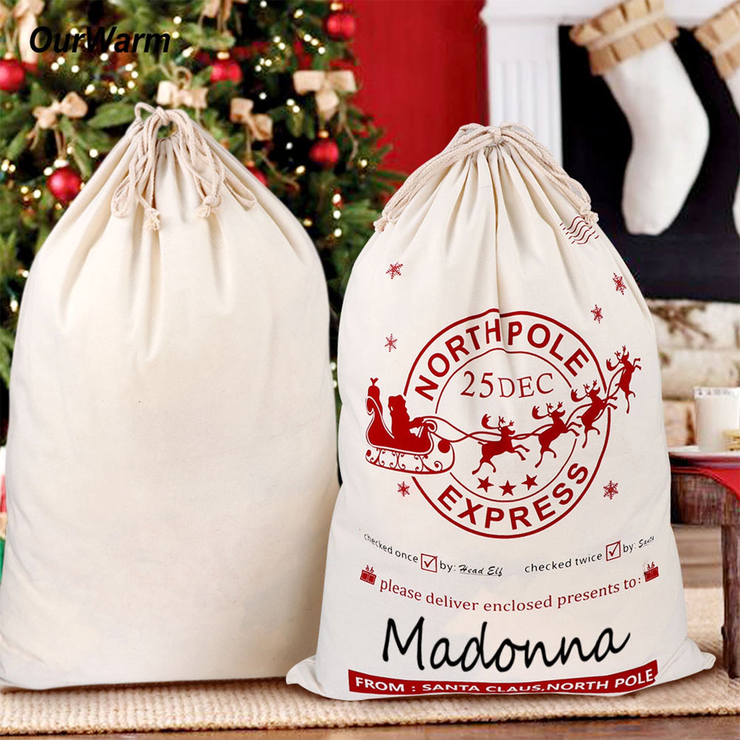 Bolsas de regalo de Navidad con cordón, bolsas de regalo de Navidad reutilizables