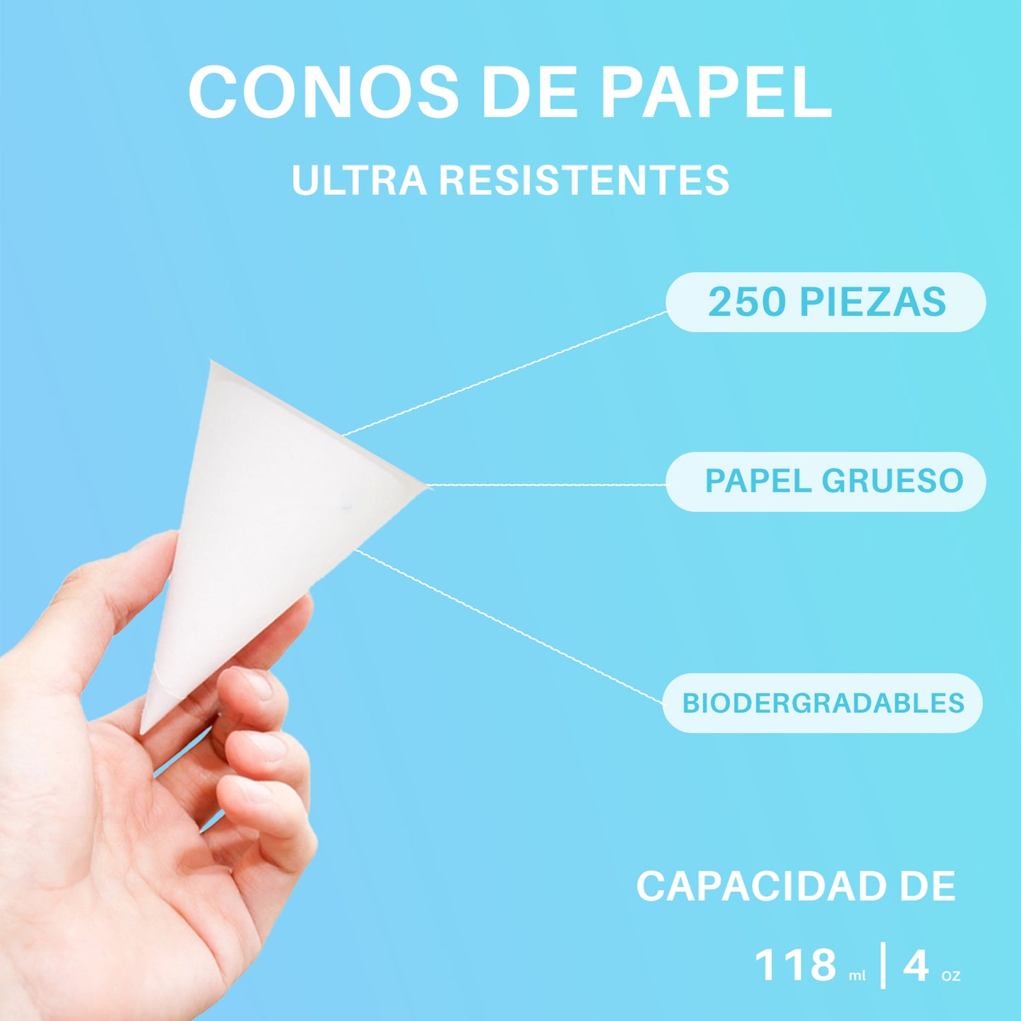 Conos De Papel Para Agua 118 ml 4 Oz 250 Pzas