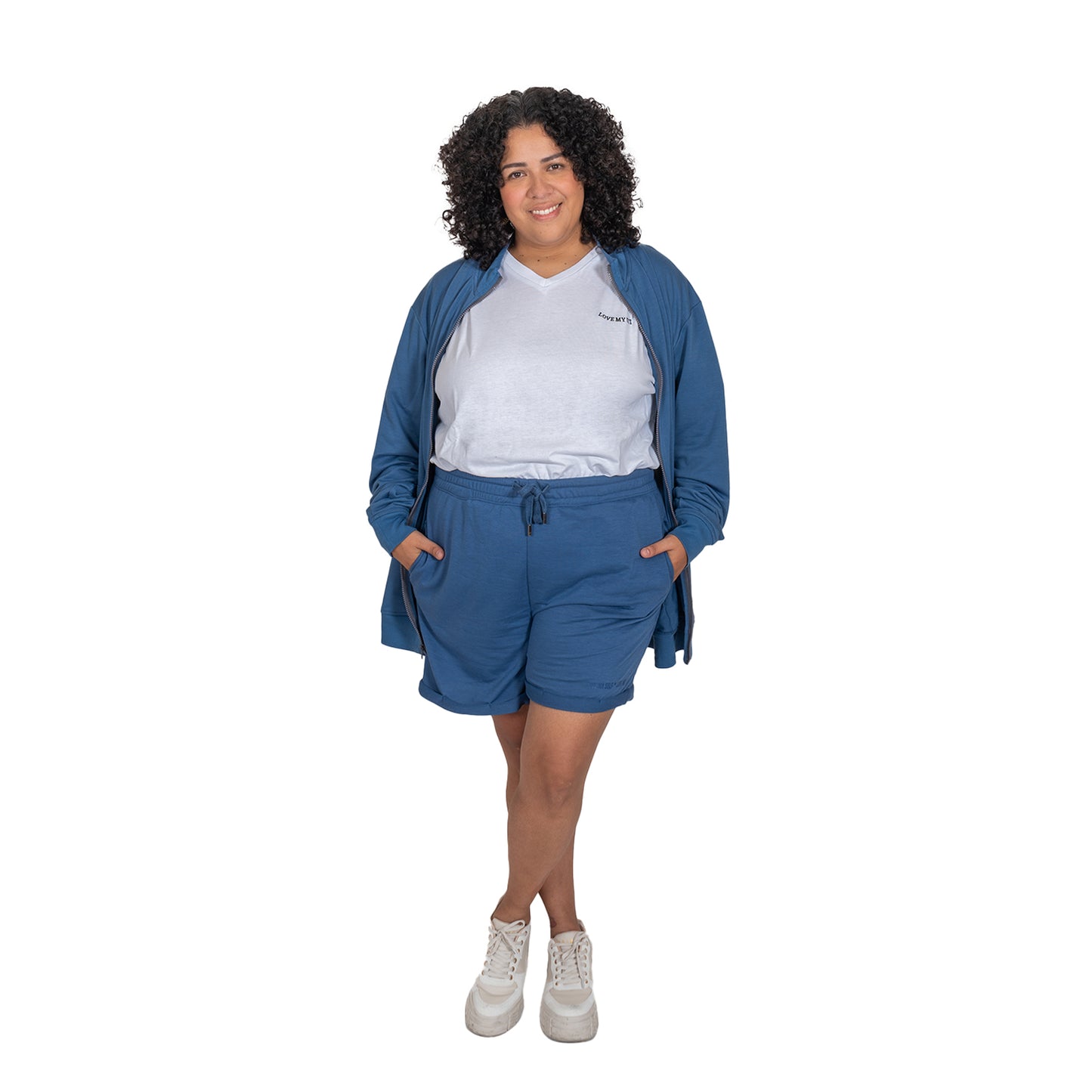 Conjunto Azul de Sudadera y Short LOVE MY FIT