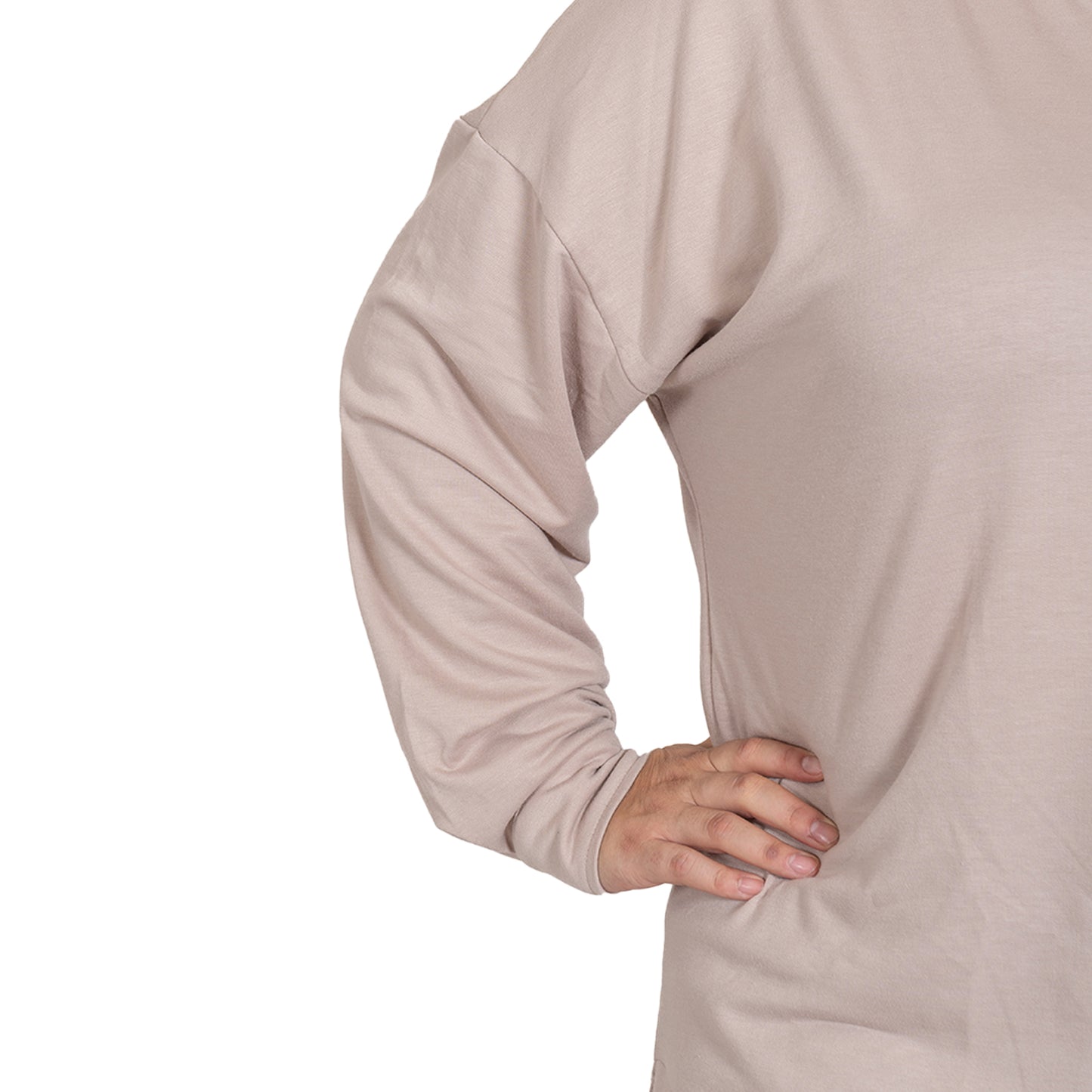 LOVE MY FIT Cardigan Color Arena Cuello Redondo, Manga Caída Con Puño