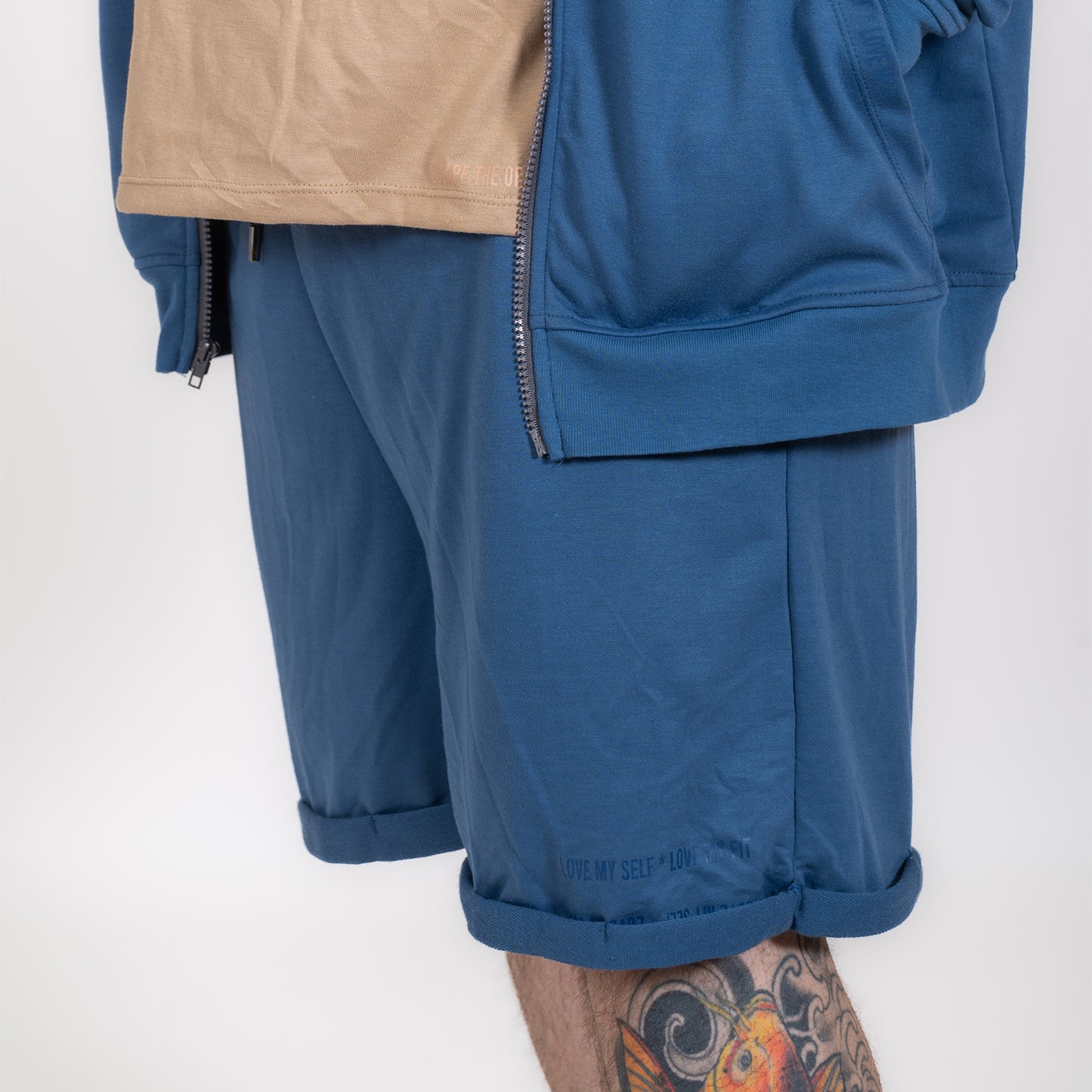 Conjunto Azul de Sudadera y Short LOVE MY FIT
