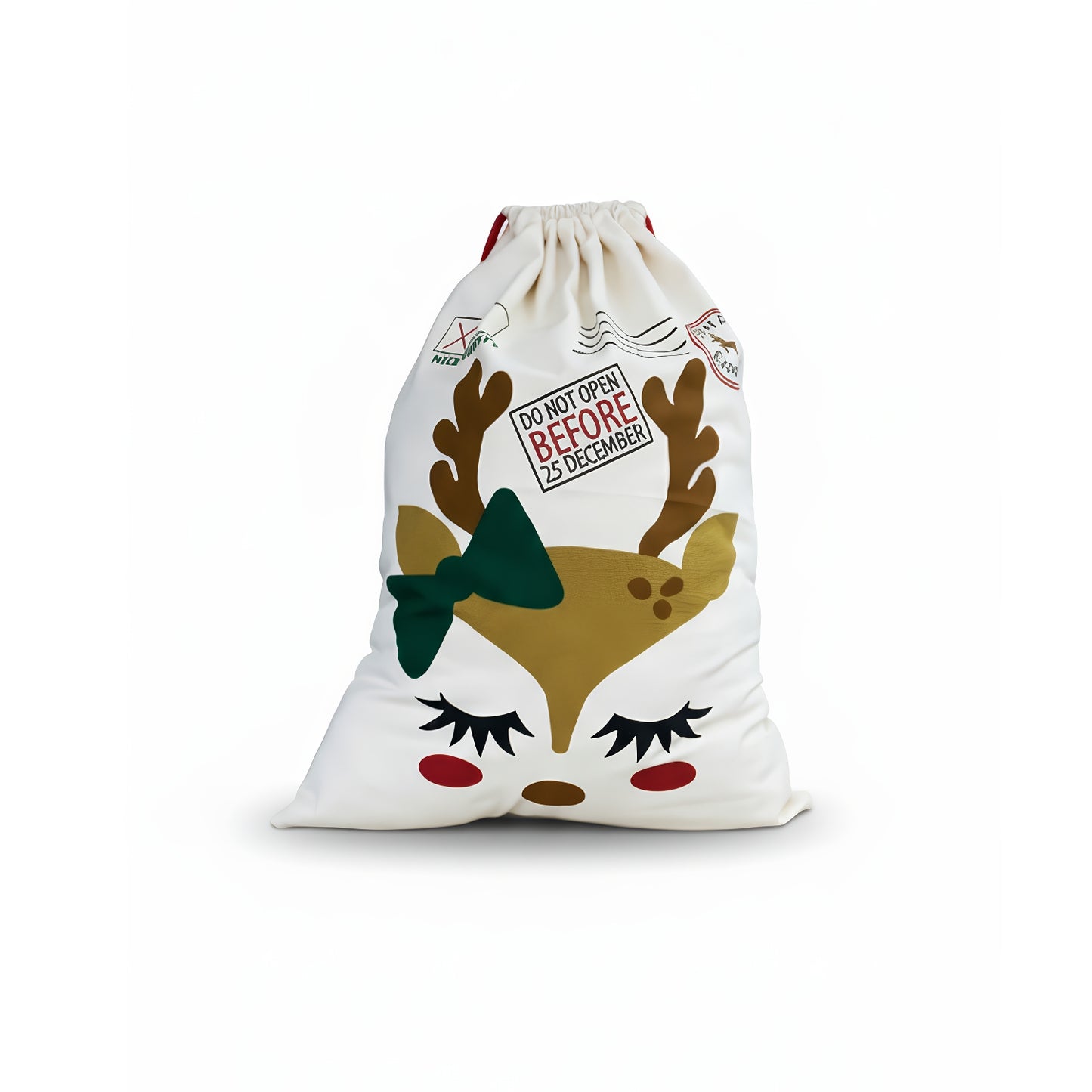 Bolsa Navideña Costal Para Regalos Amplia 70×50 cm Costal de Tela Reutilizable para Envolver Regalos Navideños