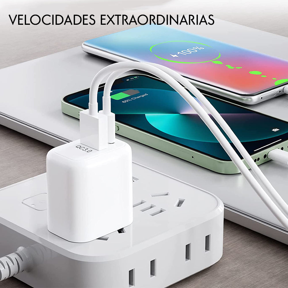 Cargador Rápido De Pared Dual Tipo C (20W) y USB 3.0 (15W)
