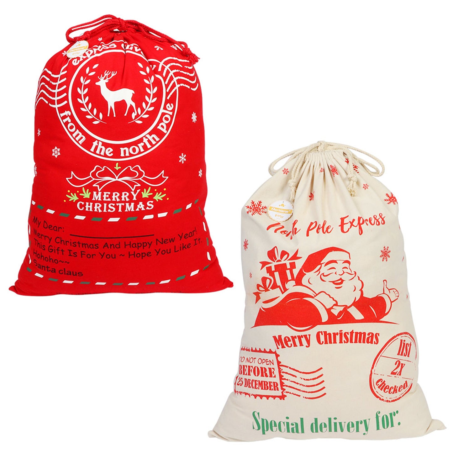 Bolsas de regalo de Navidad con cordón, bolsas de regalo de Navidad reutilizables