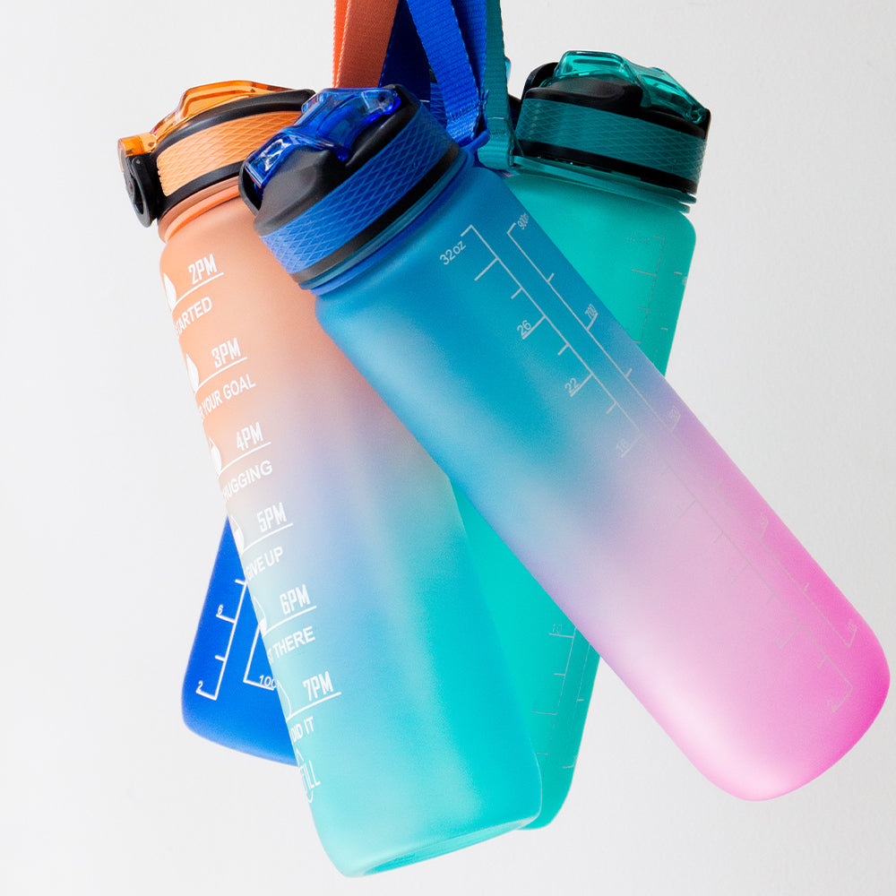 Botella motivacional de 1lt con popote plástico integrado - FRUTILUPI SHOP