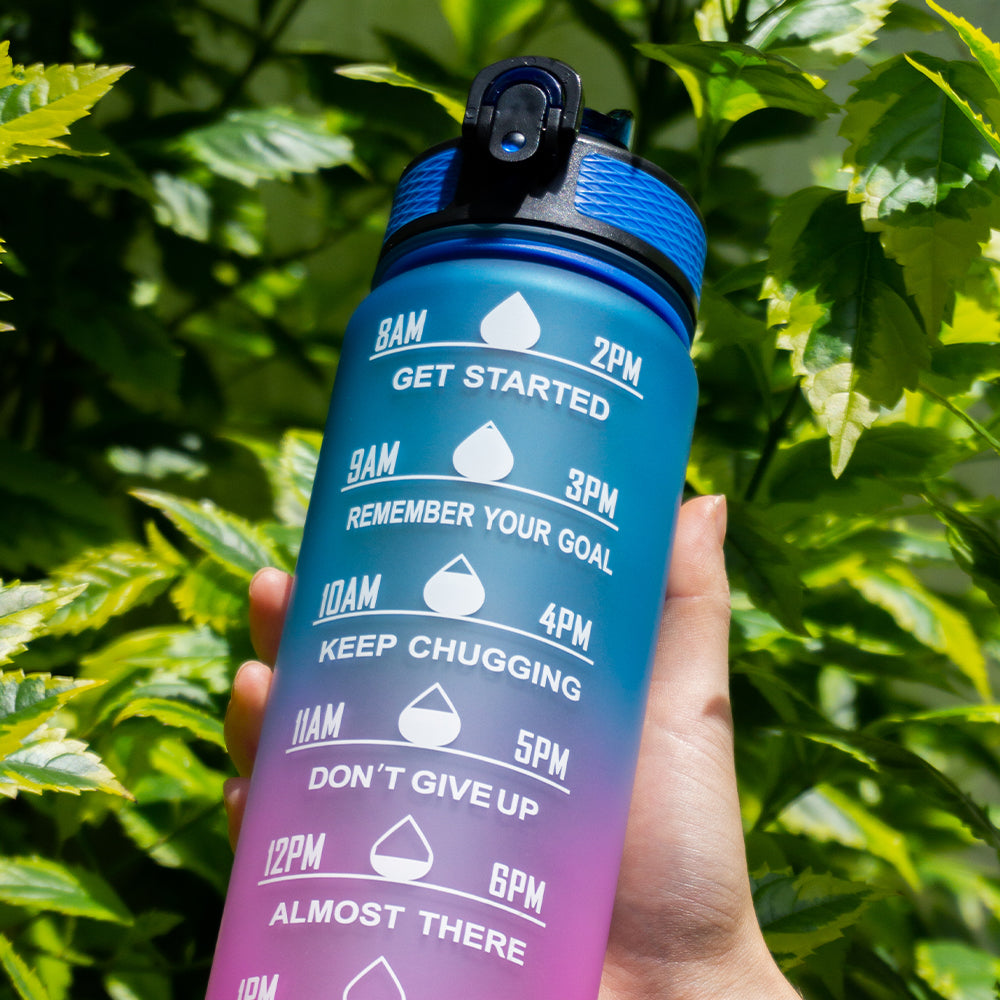 Botella motivacional de 1lt con popote plástico integrado - FRUTILUPI SHOP