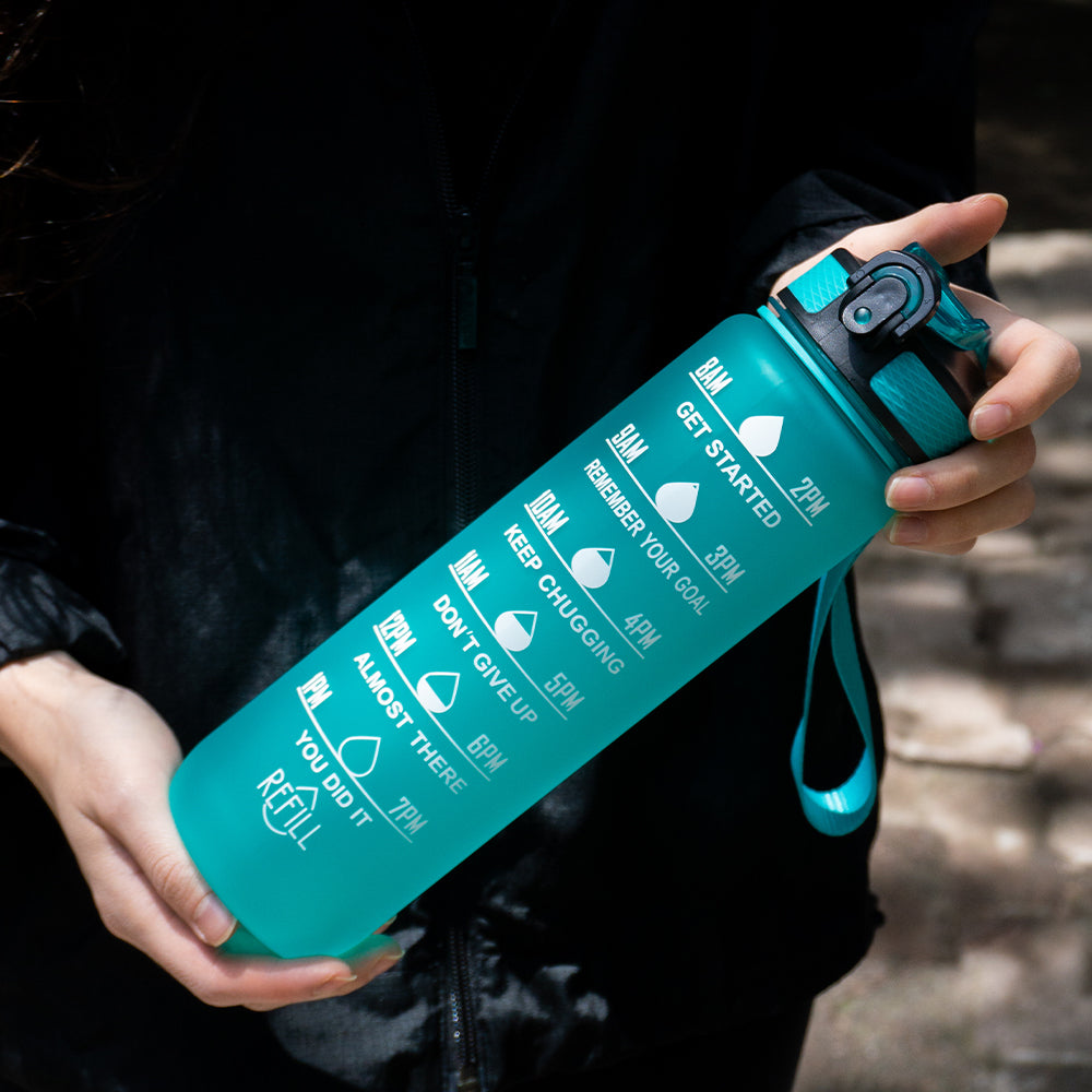 Botella motivacional de 1lt con popote plástico integrado - FRUTILUPI SHOP