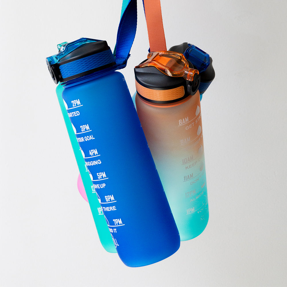 Botella motivacional de 1lt con popote plástico integrado - FRUTILUPI SHOP