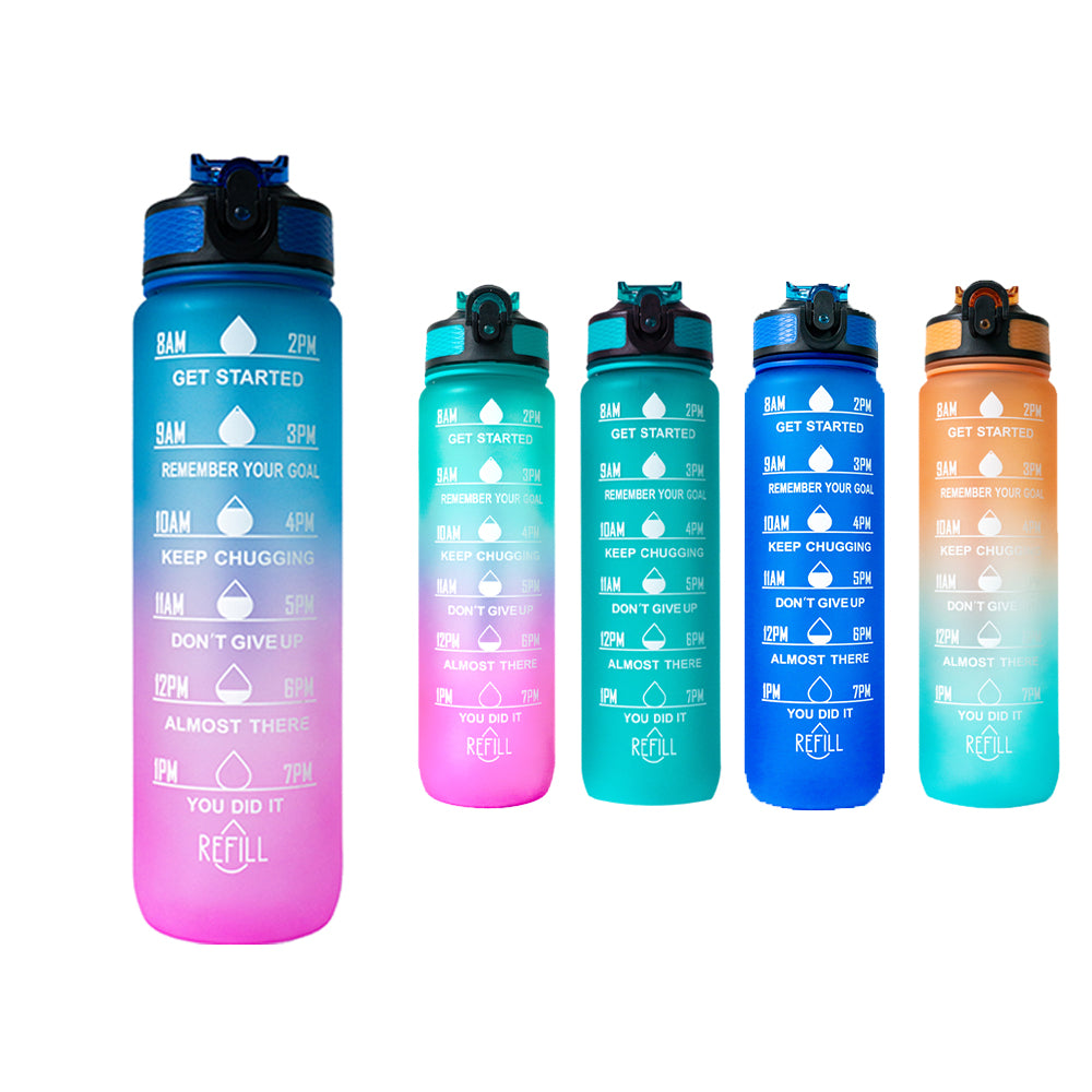 Botella motivacional de 1lt con popote plástico integrado - FRUTILUPI SHOP