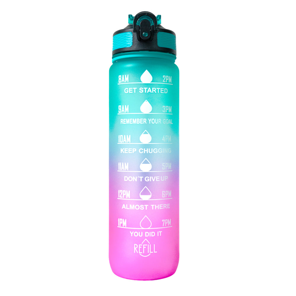 Botella motivacional de 1lt con popote plástico integrado - FRUTILUPI SHOP