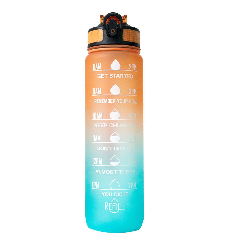 Botella motivacional de 1lt con popote plástico integrado - FRUTILUPI SHOP