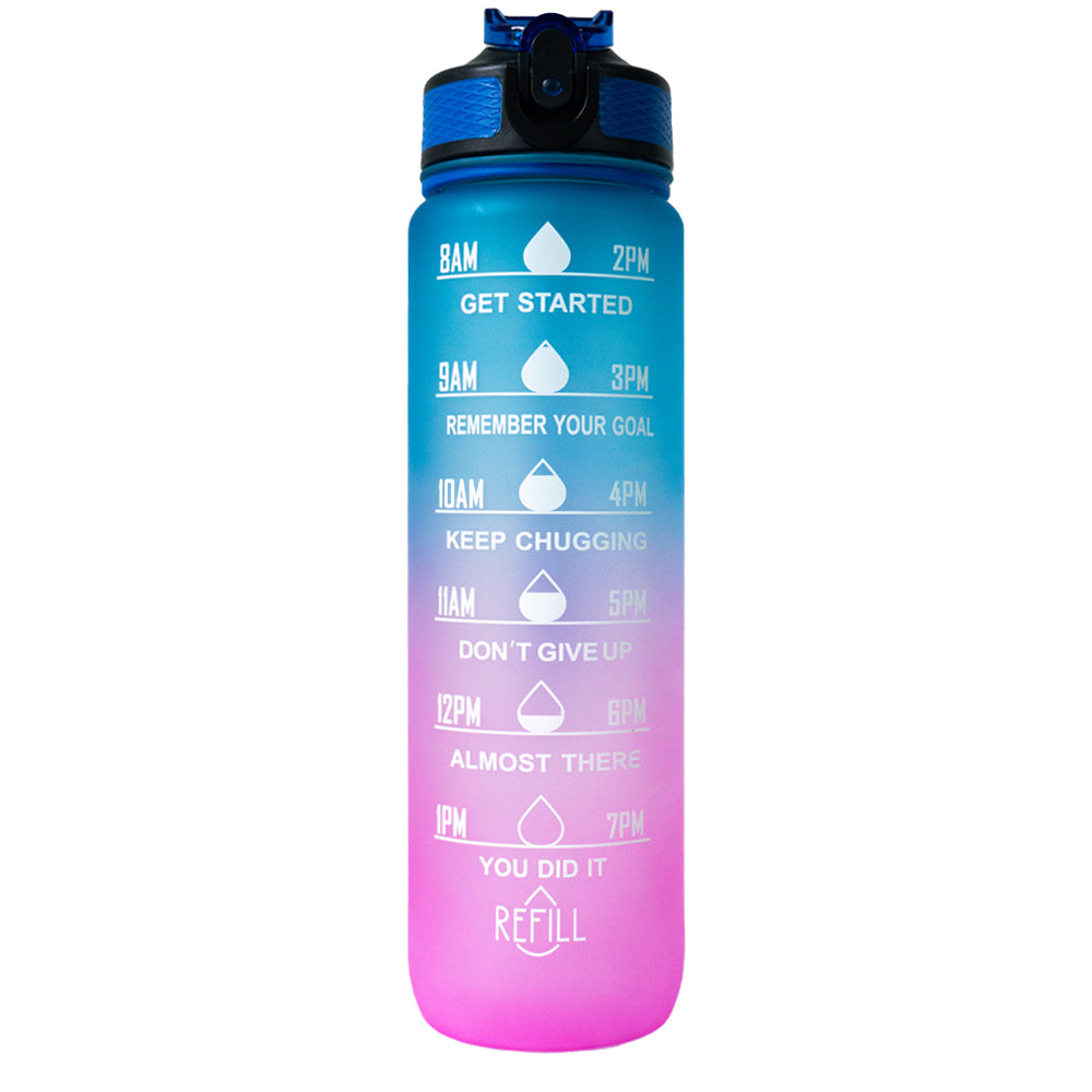 Botella motivacional de 1lt con popote plástico integrado - FRUTILUPI SHOP